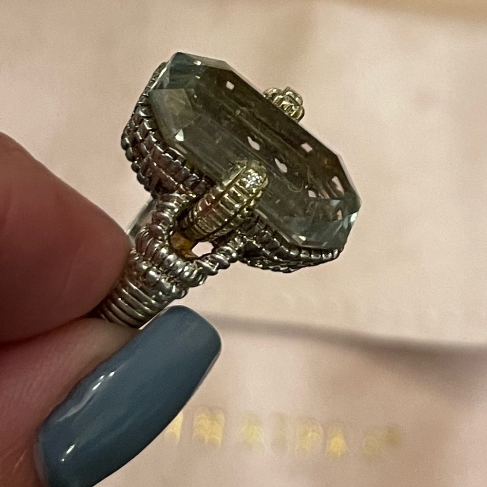 ❤️ Judith Ripka JR TWO 18K 925 Green Prasiolite (Green Amethyst) Diamond Ring - Picture 6 of 13